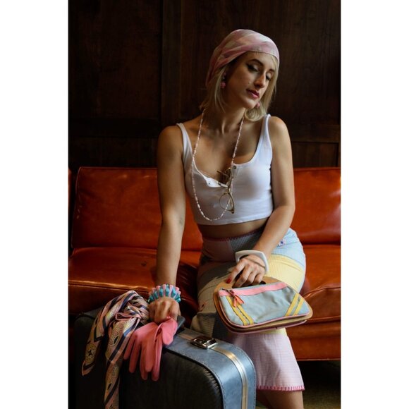 Pink White Polka Dot Scarf Vintage Accessories - Picture 2 of 3